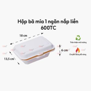 Hộp bã mía 1 ngăn nắp liền 600ml