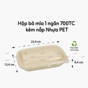 Hộp bã mía 1 ngăn 700ml nắp nhựa rời