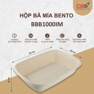 Hộp Bento bã mía 1 ngăn Premium 1000ml
