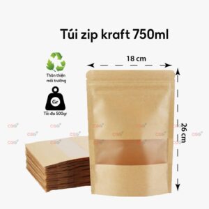 Túi zip giấy kraft 750gr