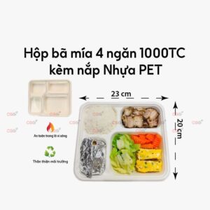 Hộp bã mía 4 ngăn nắp rời 1000TC
