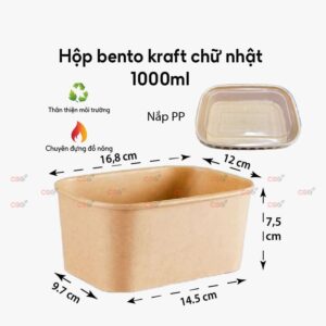Hộp bento chữ nhật kraft 1000ml