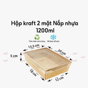 Hộp giấy kraft 2 mặt nắp nhựa rời 1200ml
