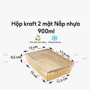 Hộp giấy kraft 2 mặt nắp nhựa rời 900ml