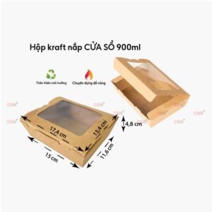 Hộp giấy kraft nắp cửa sổ 900ml