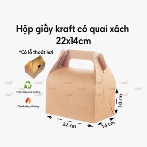 Hộp giấy kraft có quai xách 22x14cm