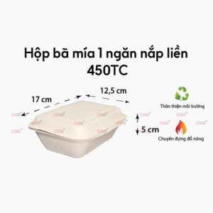 Hộp Xôi bã mía 1 ngăn nắp liền 450TC