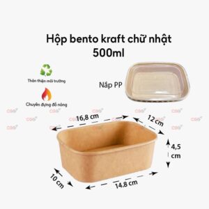 Hộp bento chữ nhật kraft 500ml