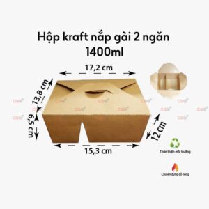 Hộp kraft nắp gài 2 ngăn 1400ml