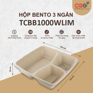 Hộp 3 ngăn Năp PET 1000ml