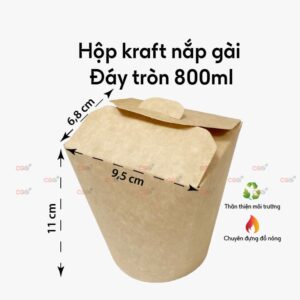 Hộp Giấy Kraft Nắp Gài Đáy Tròn 800ml