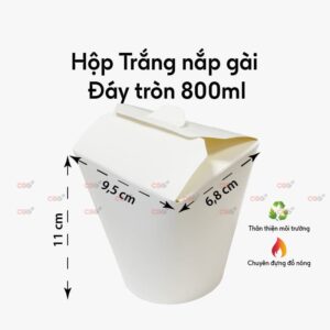 Hộp Giấy Trắng Nắp Gài Đáy Tròn 800ml