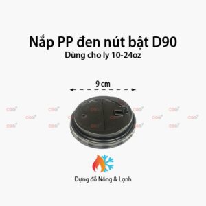 Nắp nhựa PP đen D90 nút bật