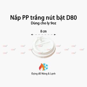 Nắp nhựa PP trắng D80 Nút bật