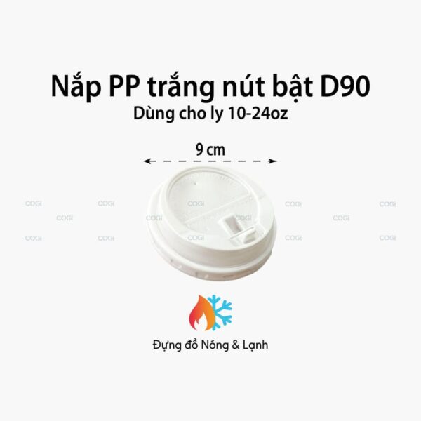 Nắp nhựa PP trắng D90 Nút bật